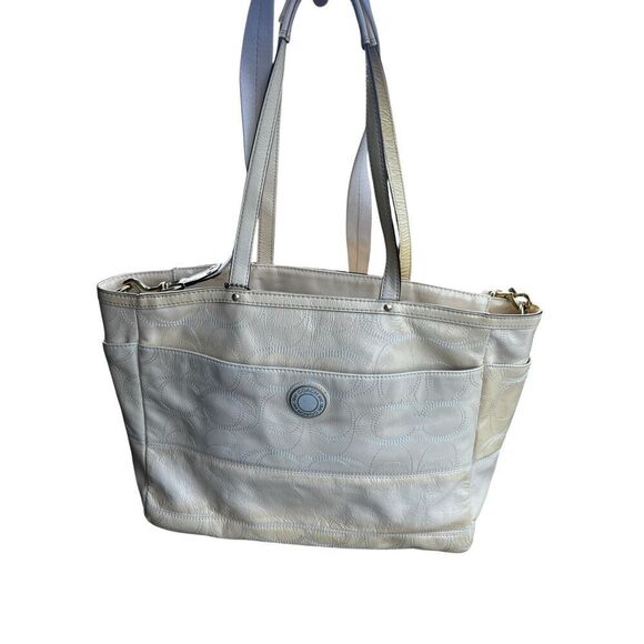 COACH baby Bag pale yellow Patent Leather Signature Travel Tote Baby vintage - Picture 1 of 11